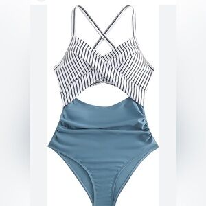 Musemaker Striped Cutout One-Piece Swimsuit Medium NWT Beach Vacation Pool